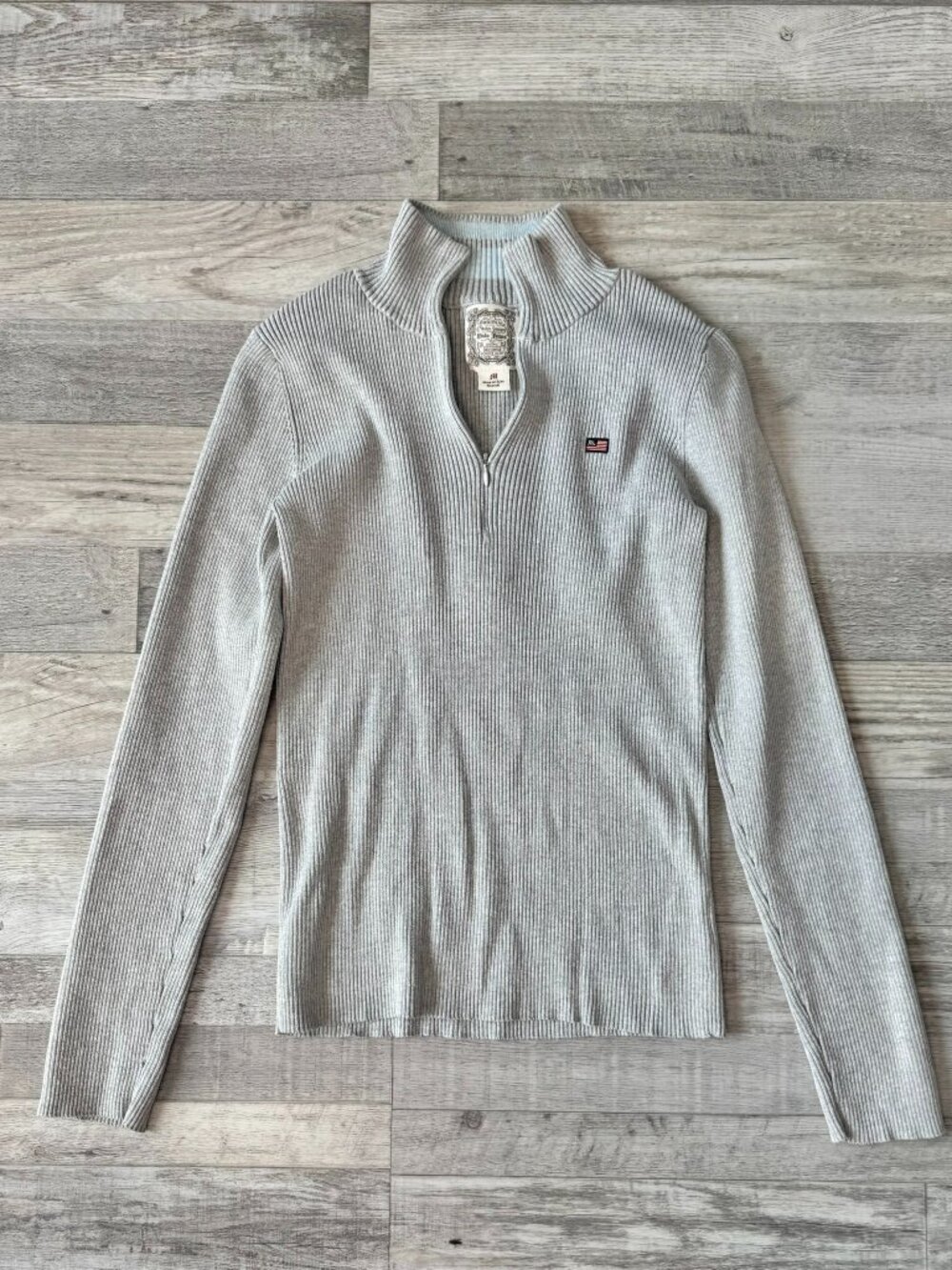 Ralph Lauren Polo Jeans Grey Ribbed 1/4 Zip Sweater Size Medium Q28
